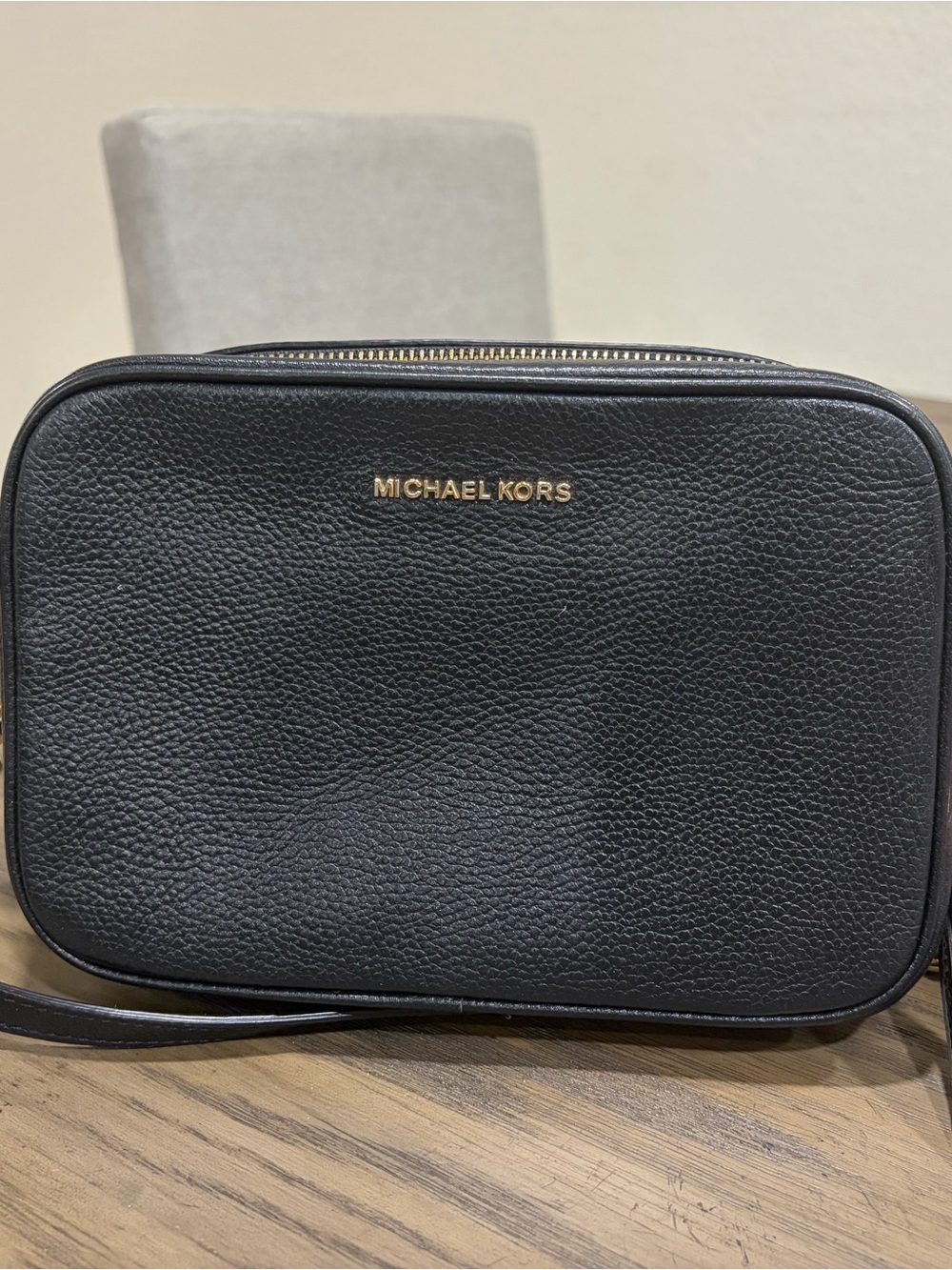 Michael Kors Black Pebbled Leather Crossbody with Gold Logo